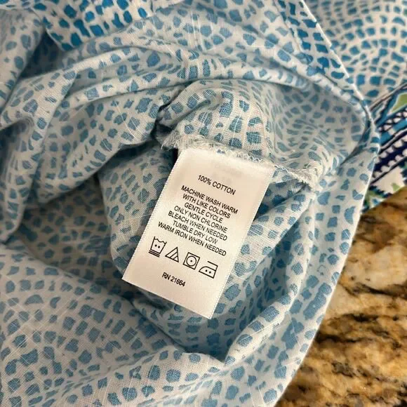 Foxcroft Border Trim Cotton Wrinkle Free Tunic Top In Lagoon Multi Size 18 - Picture 7 of 9